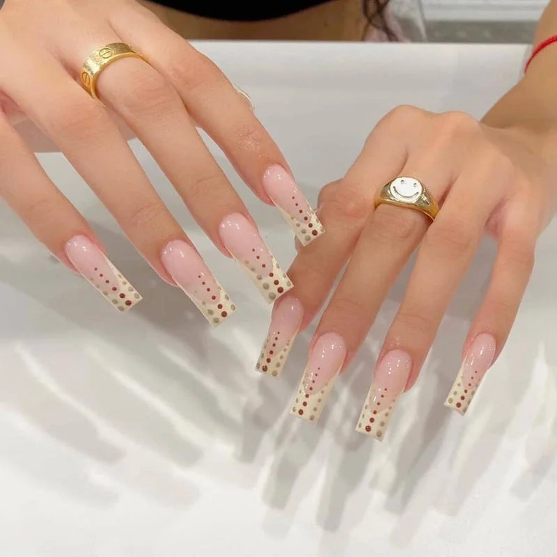 24pcs/Set False Nails Extra Long Blue Gradient Rhinestone Coffin Fake Nails Detachable Beauty Flower Ballerina Nail Art Tips-Nail Inspo