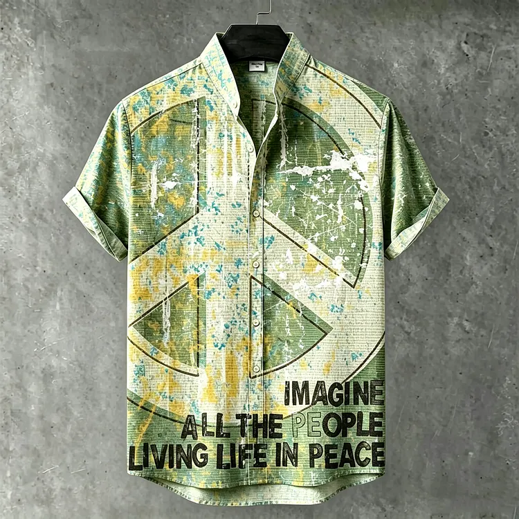 Men's Retro Hippie Style Printed Short-sleeve Shirt