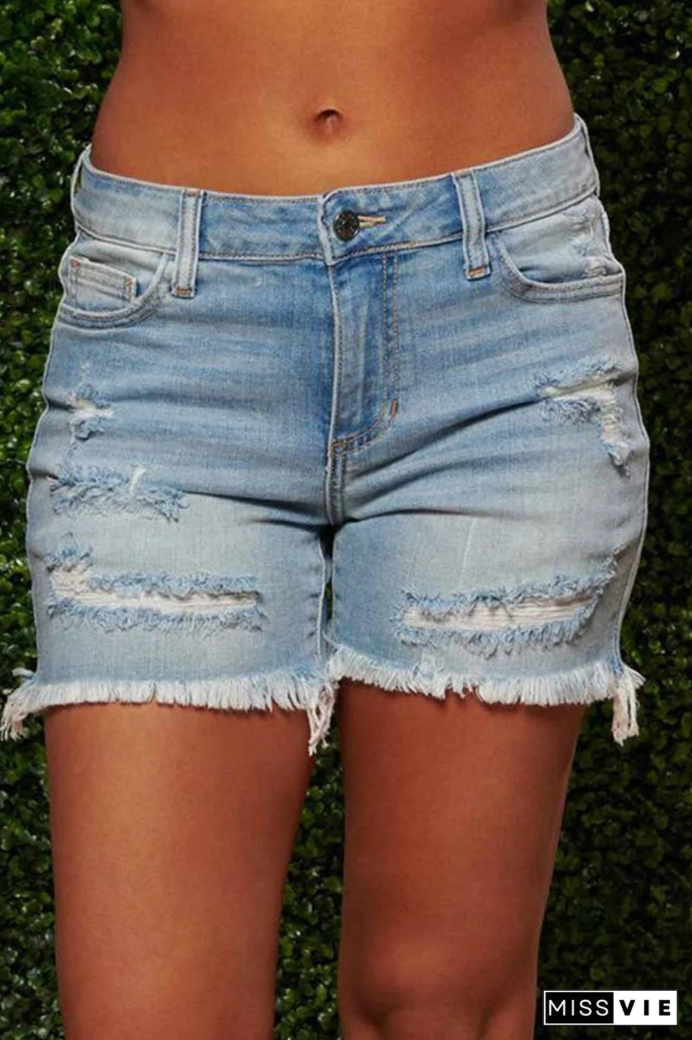 On-trend Fringed Ripped Denim Shorts(3 Colors)