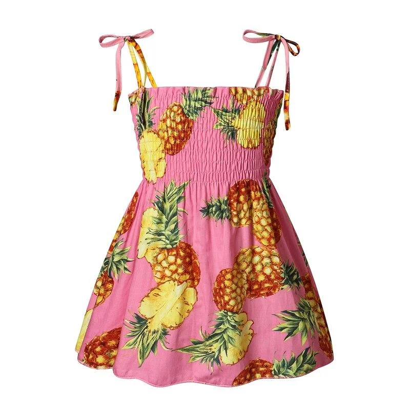 1-7 Years Baby Girls Dress Summer Children Elegant Sling Princess Dress Flower Print Kids Braces Dresses Girl Cotton Clothing