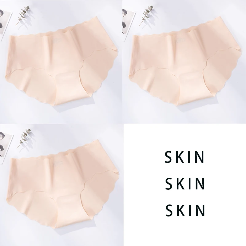 Bayuyun 3PCS/Set Seamless Panties Women Sexy Underwear Ice Silk Underpants Low Waist Female Soft Solid Ultra-thin Briefs