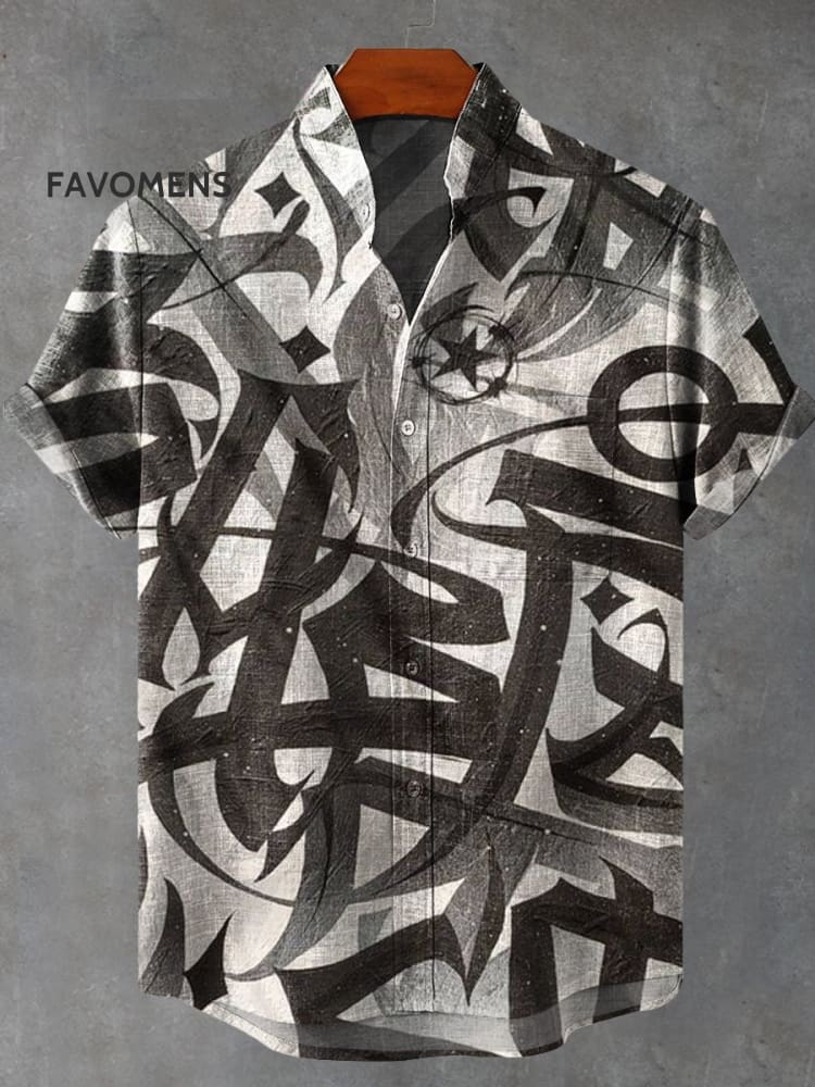 Retro Gothic Mysterious Font Pattern Printed Casual 100% Cotton Shirt Multicolor / S