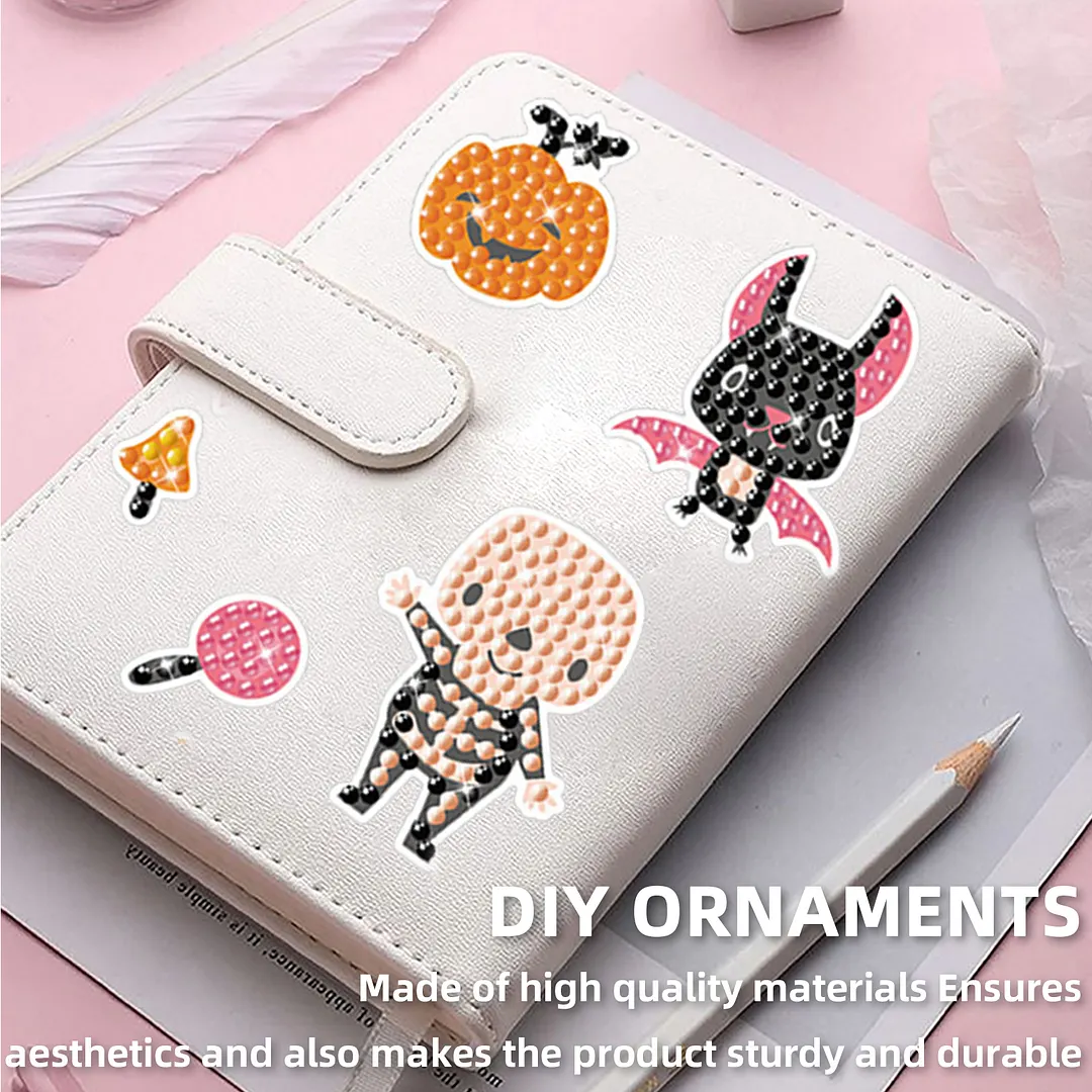 DIY Diamond Painting Sticker Diamond Art Stickers Arts and Crafts Decorative Diamond Stickers for Birthday Party Halloween Christmas Gifts (Pink Halloween)