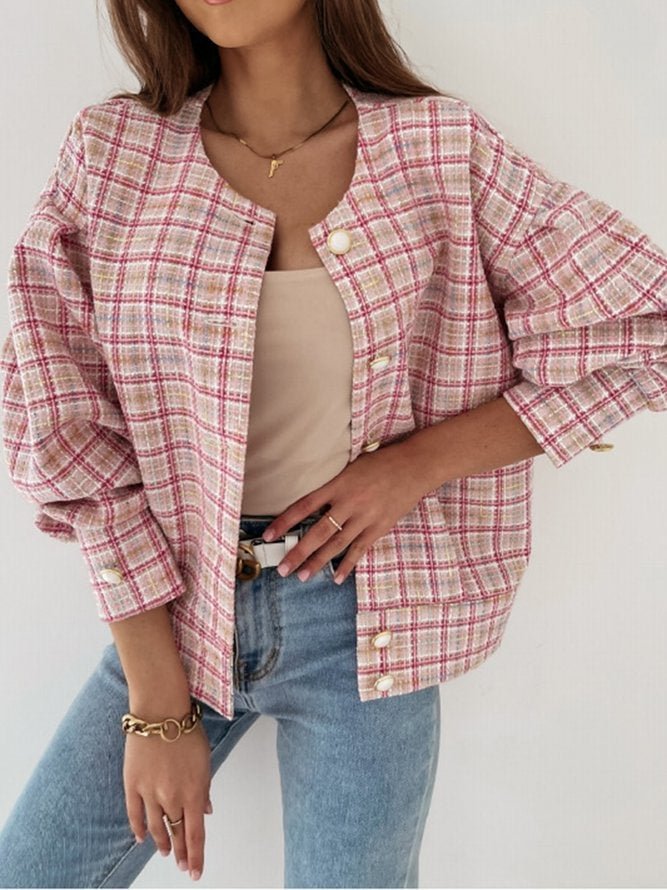 Long Sleeve Checkered/Plaid Statement Outerwear