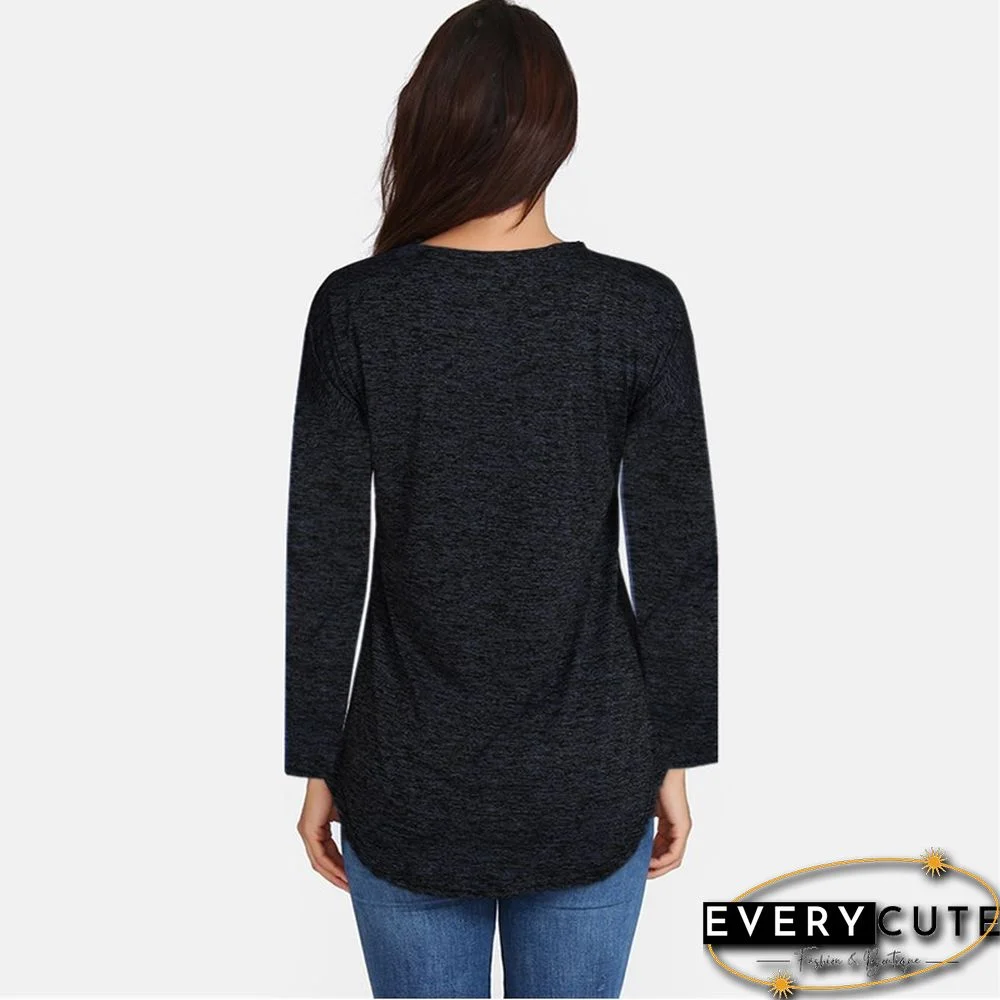 Black V Neck Long Sleeve Tops