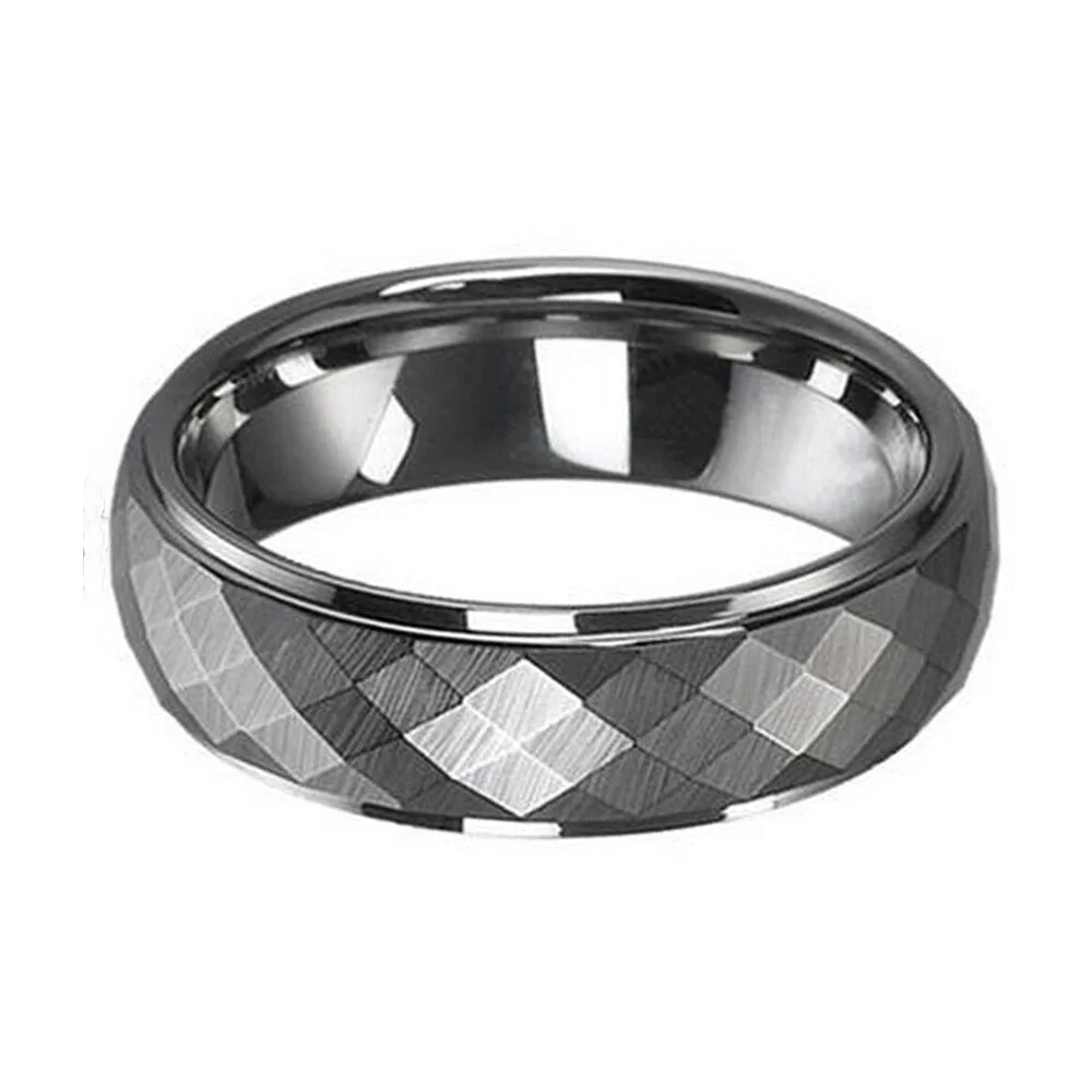 8MM Tungsten Couple Rings Multi Faceted Polished Engagement Wedding Band