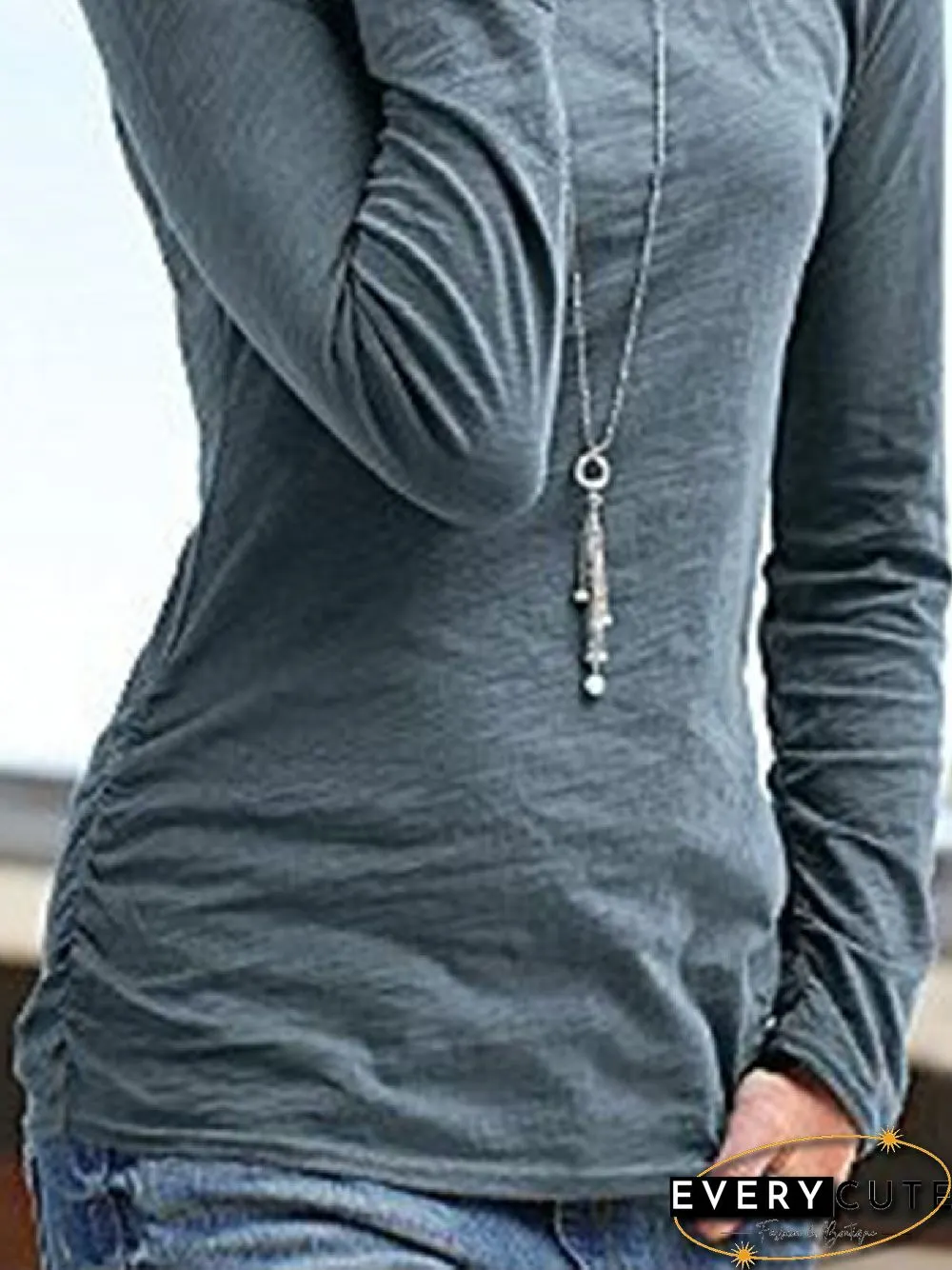 Casual Plain V neck Long Sleeve T-Shirt