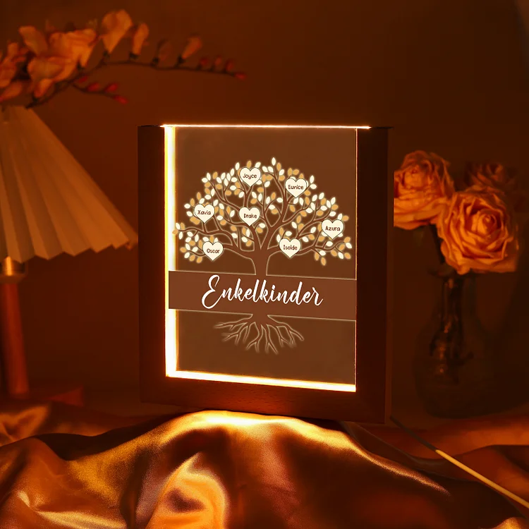 Kettenmachen Personalisierte 7 Namen & Text Familienbaum Acryl Rahmen Nachtlicht Geschenk für Großmutter/Mutter zum Muttertag
