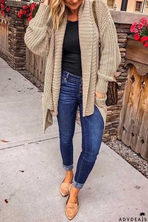 Pockets Shawl Collared Cardigan