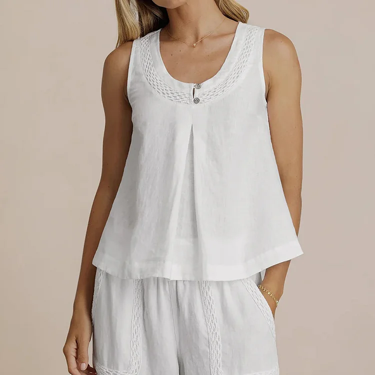 Simpfit Elegantes Leinen-Tanktop mit Spitzenknöpfen für Damen