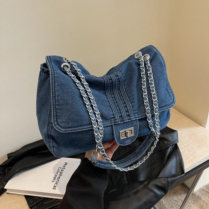 Retro Casual Denim Tote Bag For Women Autumn New Large Capacity Chain High-grade Shoulder Messenger Bag