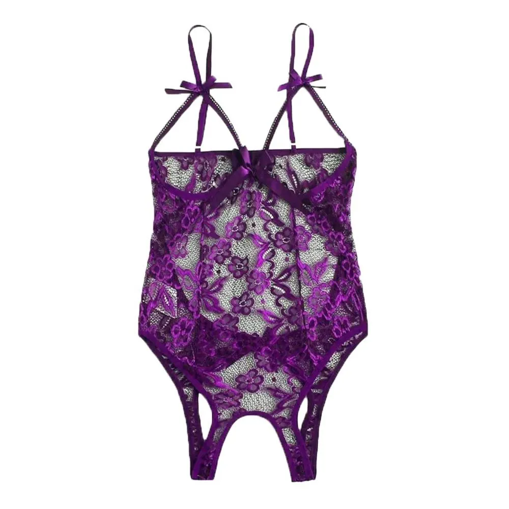 Fashion Sexy Women Exotic Apparel Attraction Hollow Out Lace Perspective With Silver Lingerie Ladies Underwear Plus Size 5 XL