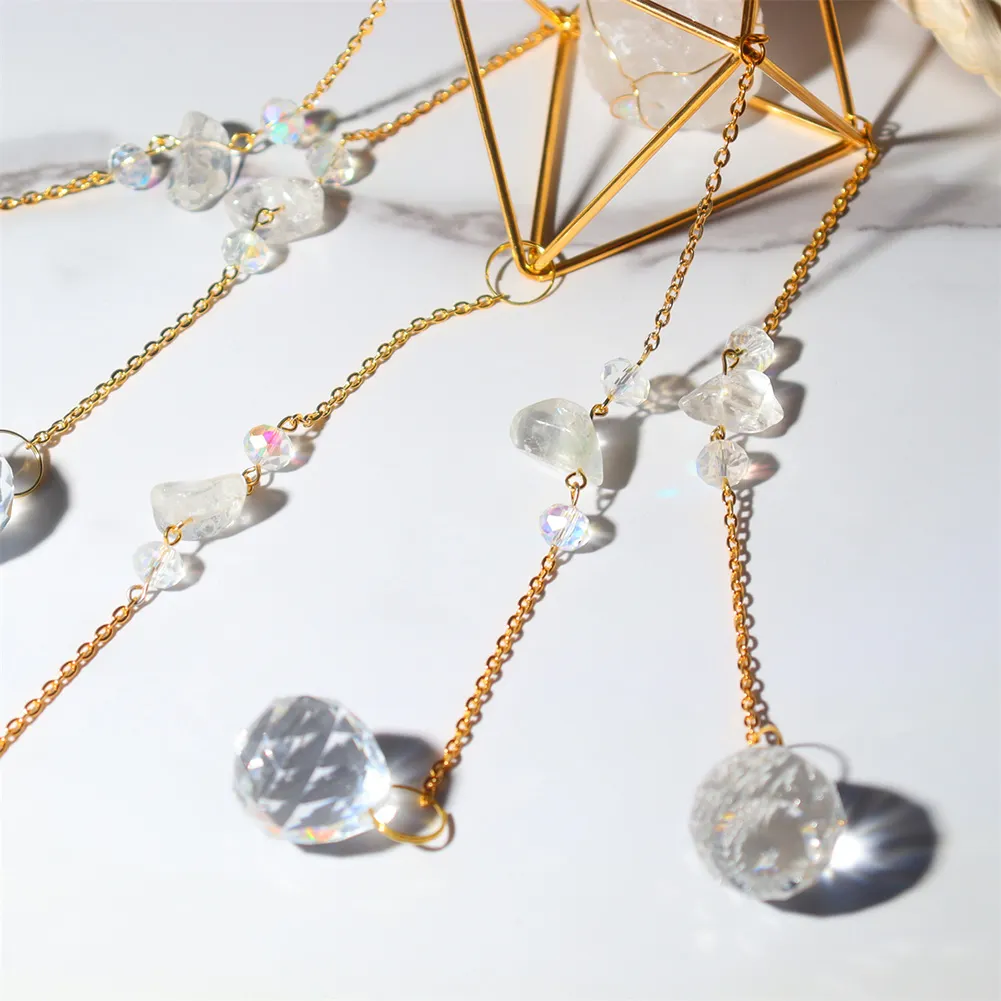 Crystal Wind Chimes Natural Stone Prism Lighting Ball Catcher Garden Decor
