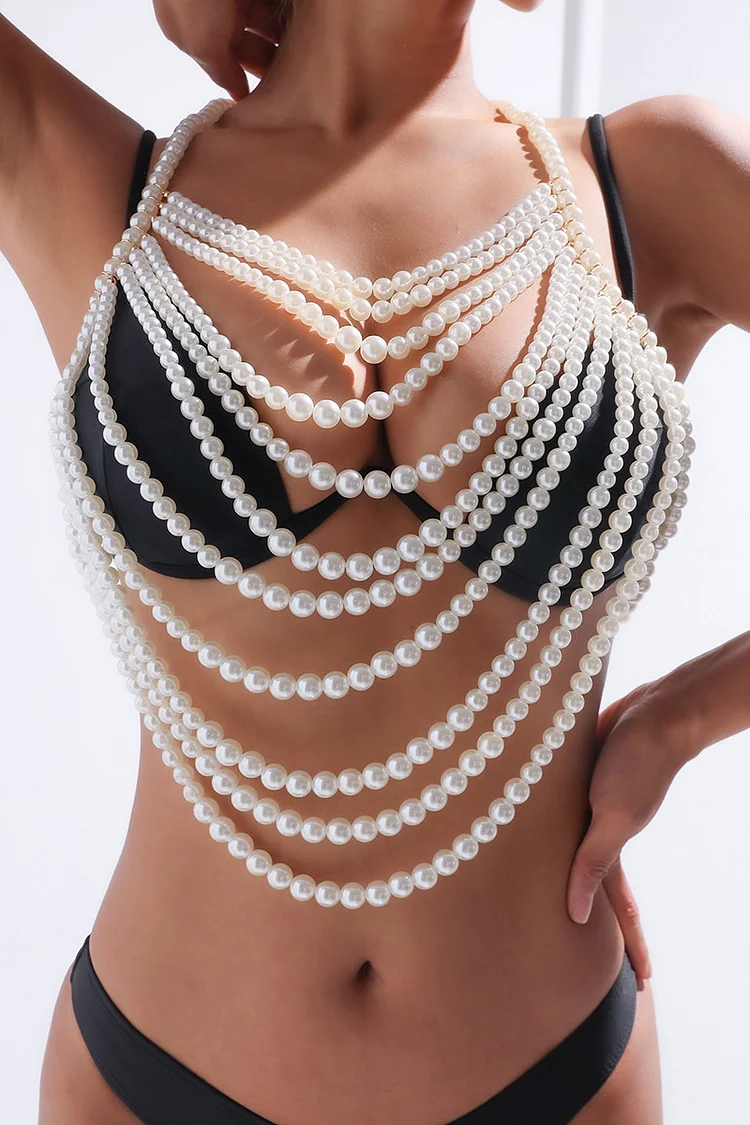 Multilayer Pearl Beaded Adjustable Bralette Body Chain