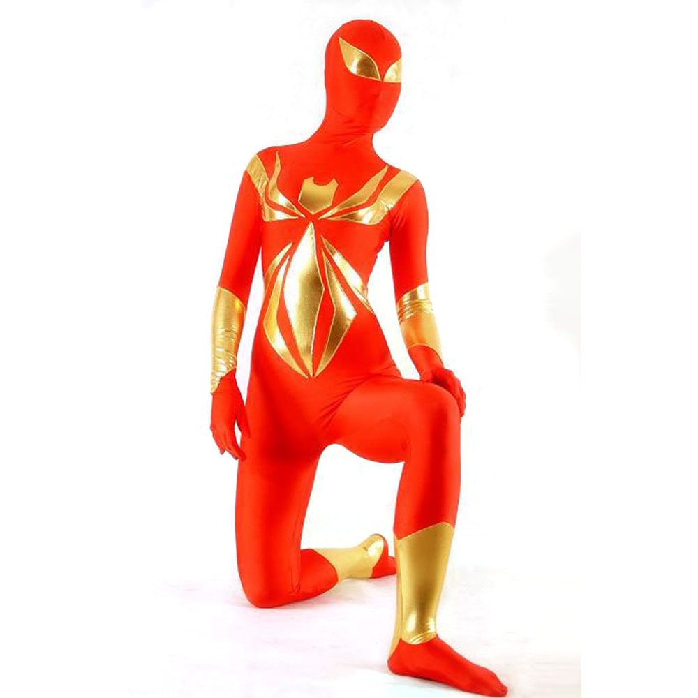 Golden Spider print men Bodysuit Lycra Spandex Zentai Catsuit Cosplay Costume-Pajamasbuy