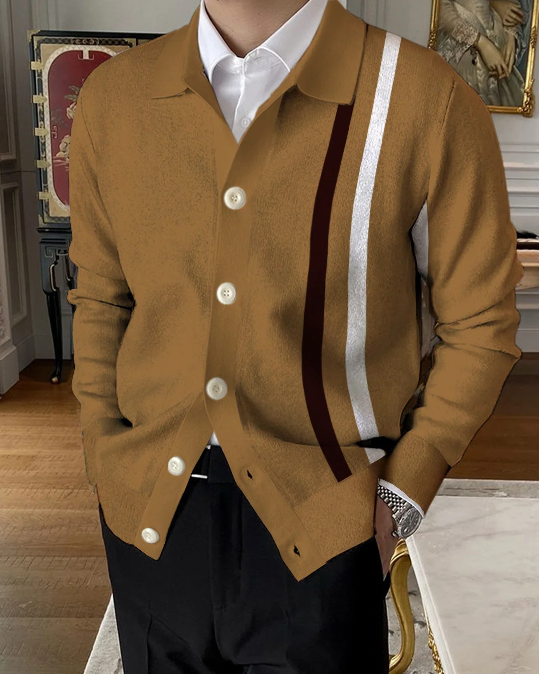 Men's Lapel Knitted Sweater Cardigan ba25