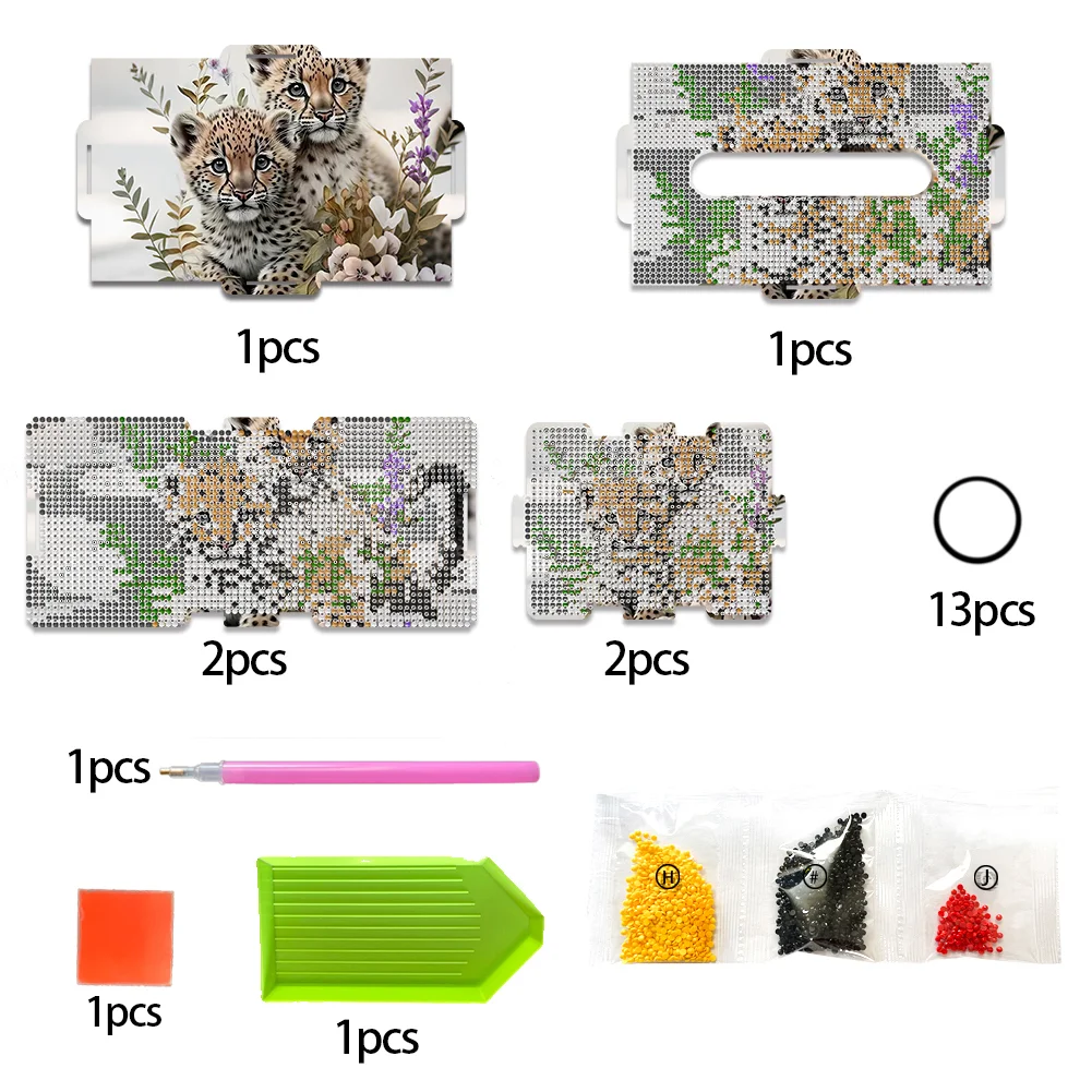 Leopard 5D DIY Diamond Painting Handmade Tissue Holder Wooden Tissue Box Craft