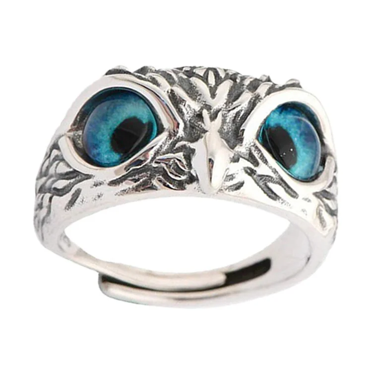 Vintage Blue Eye Owl Ring Alloy Open Finger Rings Men Women Punk Jewelry-Annaletters