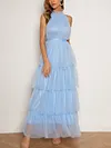 Sleeveless Empire Split-Joint Falbala Mesh Maxi Dress