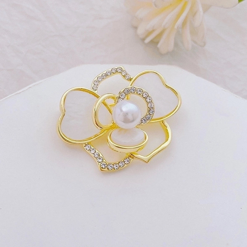 Fashion Pin Flower Alloy Plating Inlay Artificial Gemstones Pearl Women’S Brooches