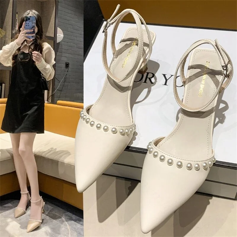 Qengg thin Baotou sandals 2022 summer new pearl white pointed toe stiletto women's shoes high heel sandals designer sandals