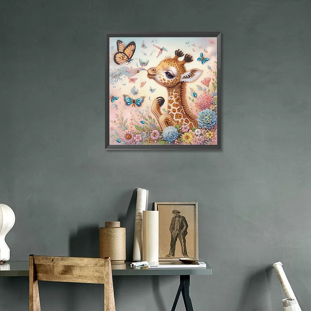 Diamond Painting - Partial Special Shaped Drill - Cute Flower Giraffe(Canvas|30*30cm)