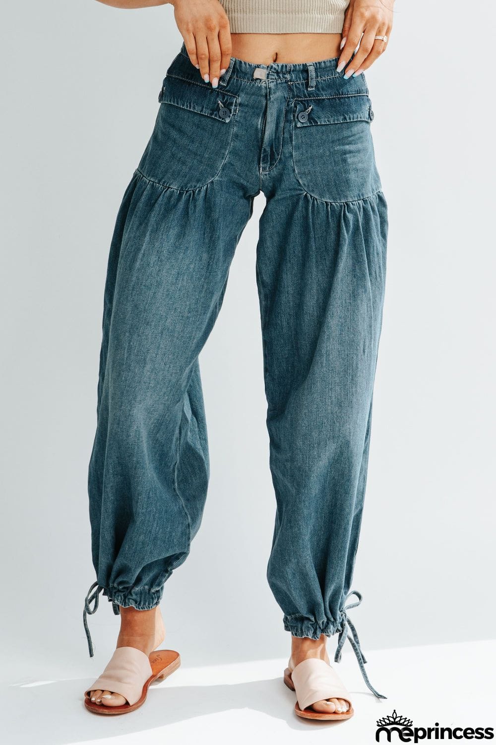 Pockets Drawstring Balloon Jeans