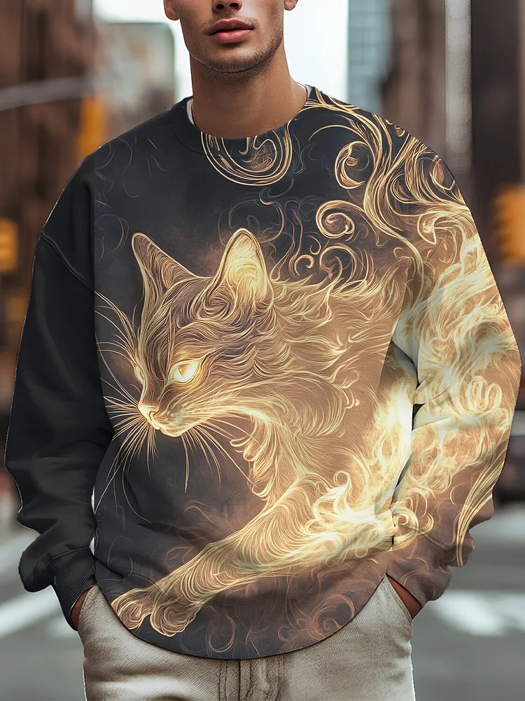 Men's Gold Art Cat Print Casual Sweatshirt