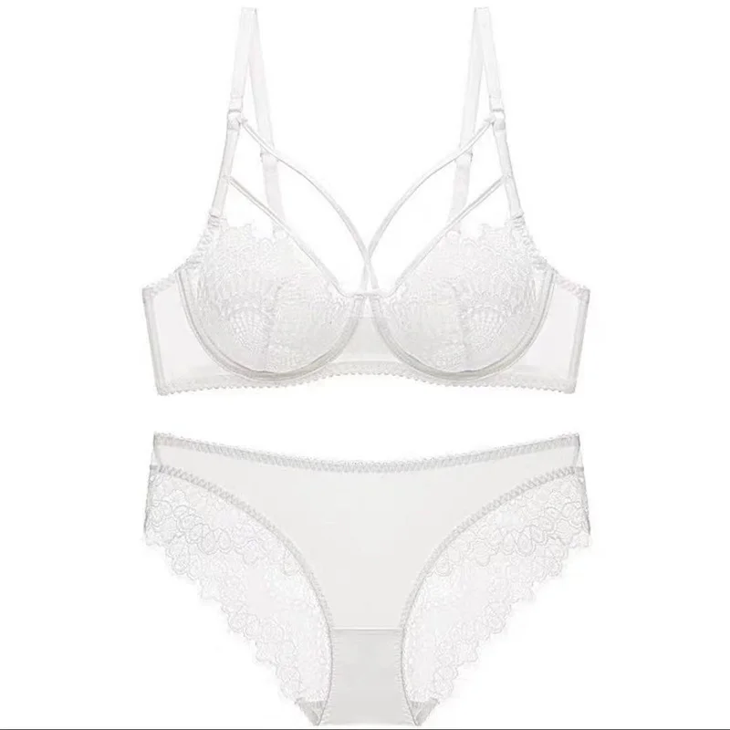 Brownm Transparent Sexy Lace Large-Size Bra Set Slim Bosom With Big-Breasted Lingerie Bra
