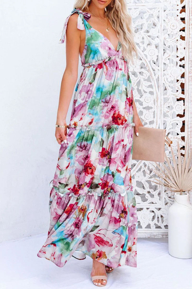 Fashion Street Print V Neck Princess Dresses