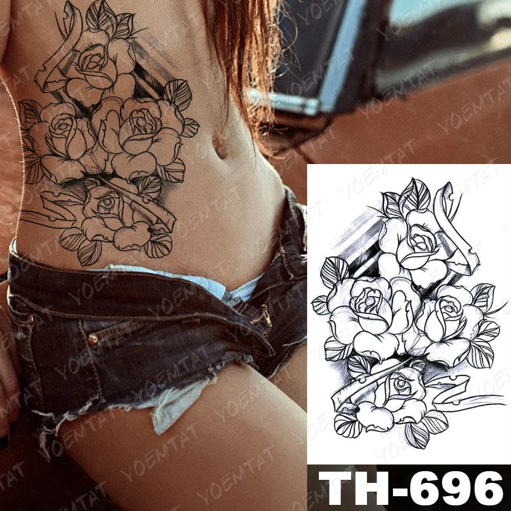 Waterproof Temporary Tattoo Stickers Fox Dragon Wolf Monster Old School Lotus Peony Flash Tatto Women Men Body Art Fake Tattoos