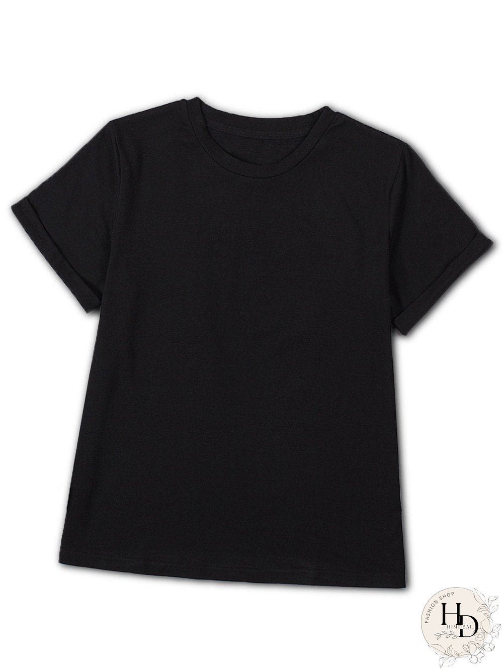 Chic Black Round Neck Short Sleeve Tee