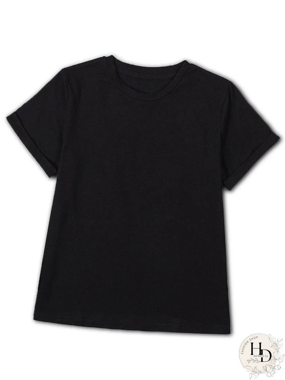 Chic Black Round Neck Short Sleeve Tee