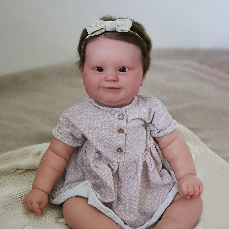 test 4[Heartbeat💖 & Sound🔊] 20'' Eyes Opend Reborn Baby Doll Lifelike Toddlers Girl Damata with Brown Hair, Play with Children