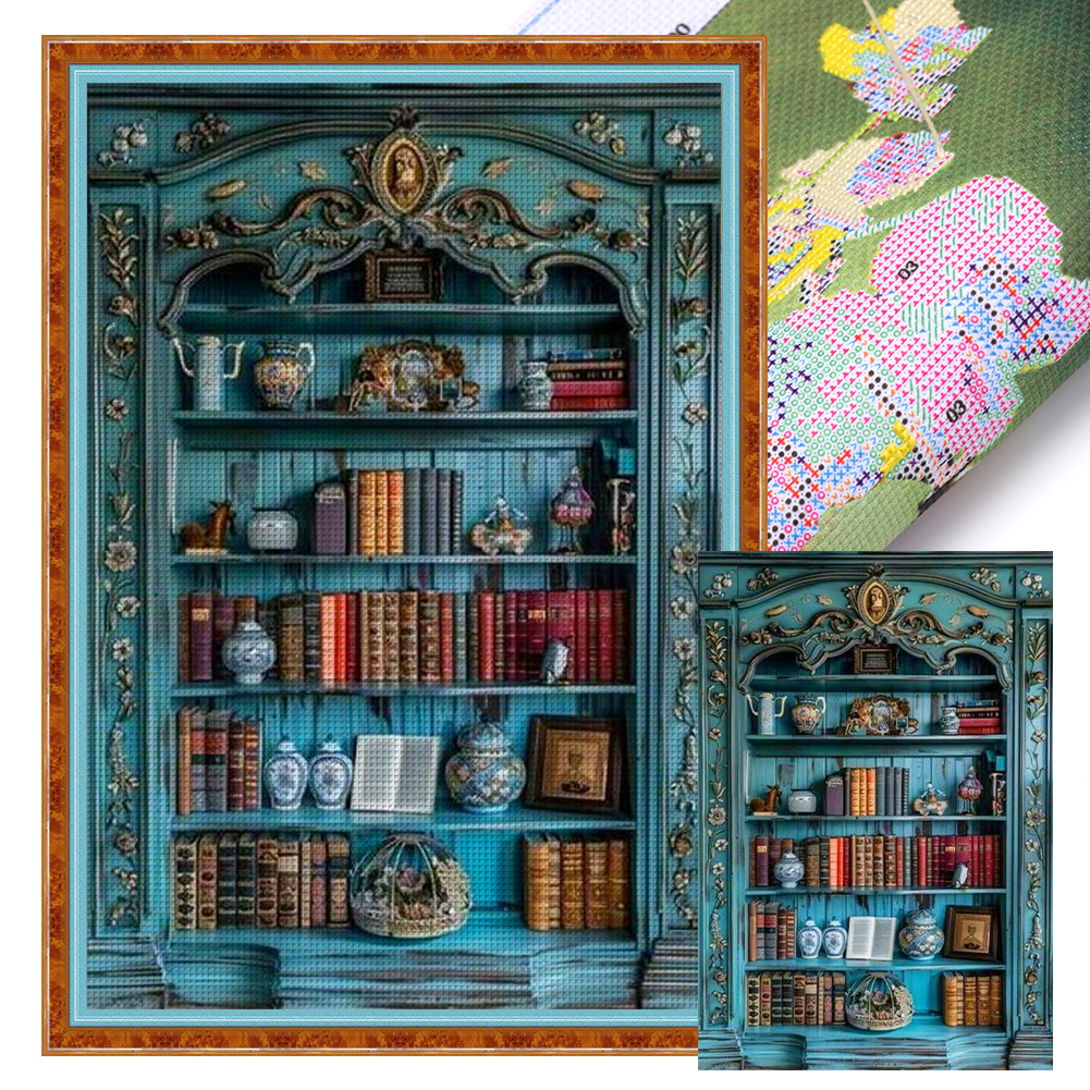 Bookshelf Full 11CT Pre-stamped Canvas(40*60cm) Cross Stitch