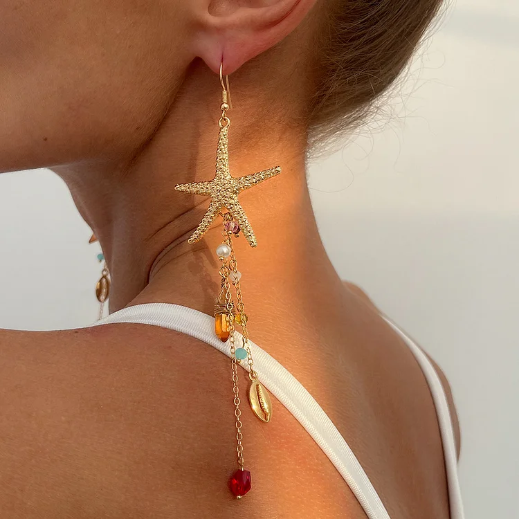 Holiday Beach Starfish Jellyfish Metal Alloy Earrings