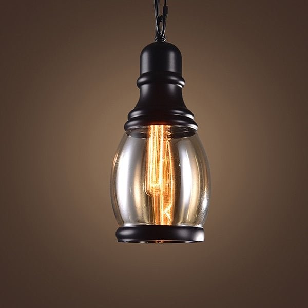 Vintage Loft Pendant Light Industrial Style Amber Glass Lamp Bar ...