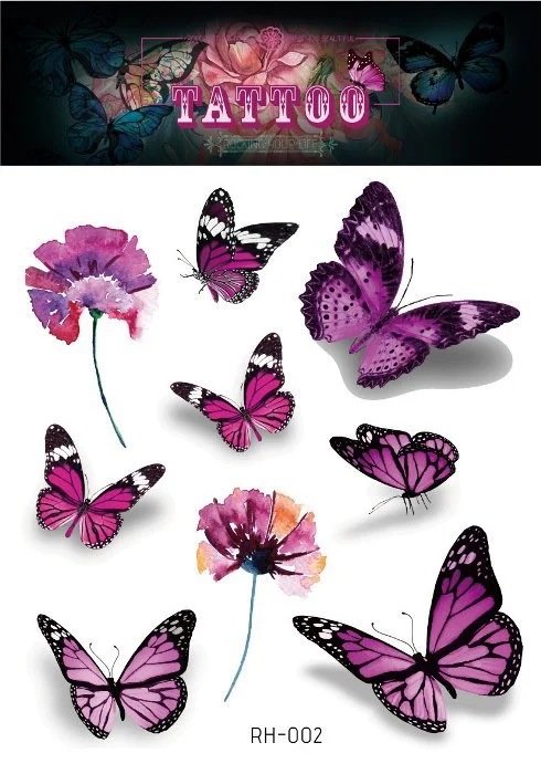 24 Kinds 3D Butterfly Tattoo Flowers Watercolor Temporary Body Art Sticker Disposable Make Up Concealer tatouage temporaire