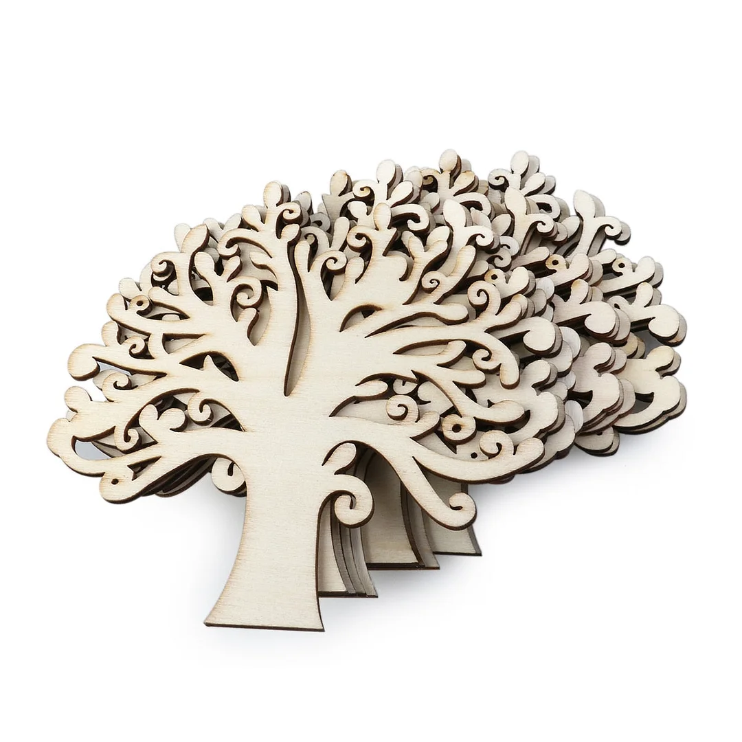 10pcs Blank Wooden Tree Embellishments For DIY Crafts Embellishments For Party Wedding Decoration(Wood Color)