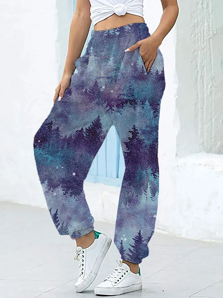 Women's Ombre Forest Watercolor Print Casual Joggers Sweatpants