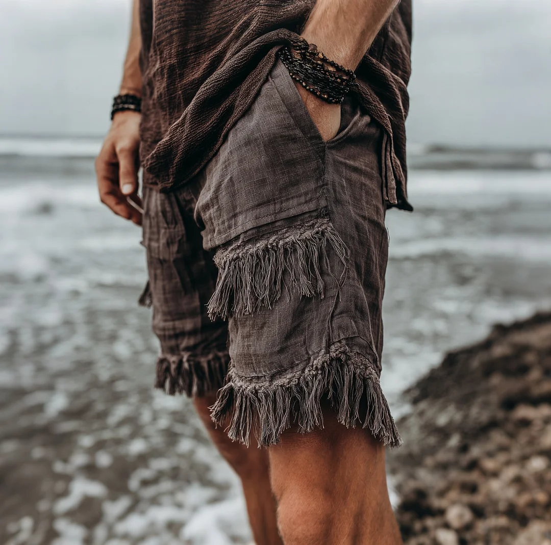 Men's Ethnic-Style Linen Shorts-INSPIREUSE