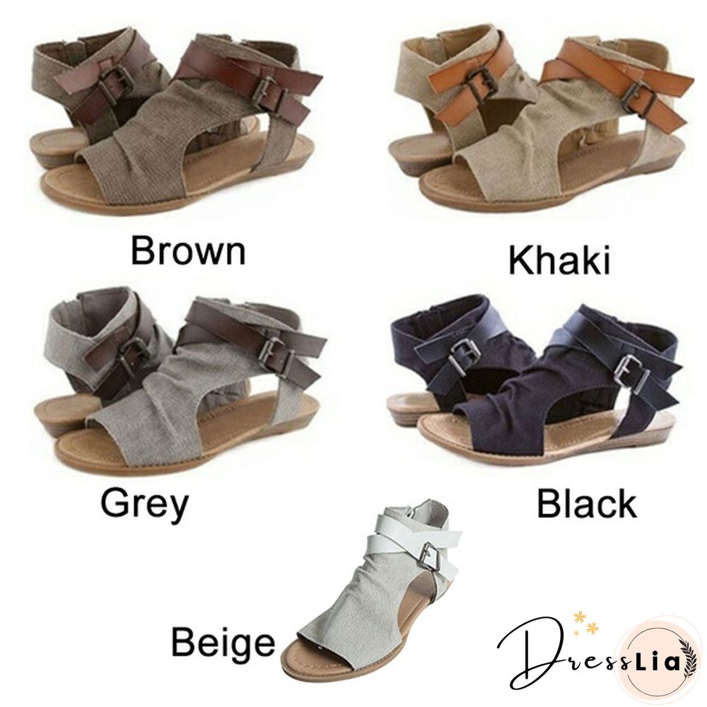 Summer Women Fashion Flat Sandals Girls Retro Roman Buckle Sandals Plus Size