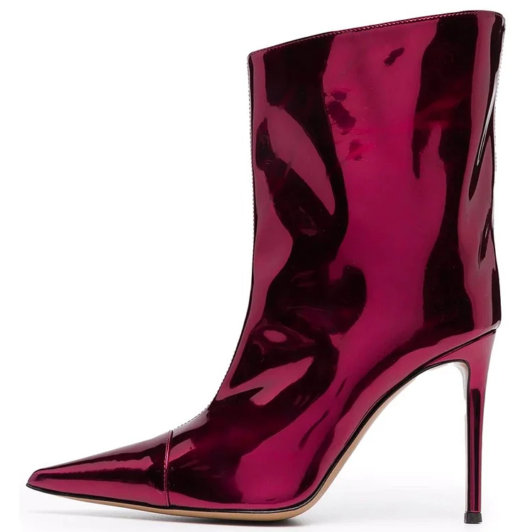 Hot Pink Metallic Boots Pointed Toe Stiletto Heel Booties for Women |FSJ Shoes