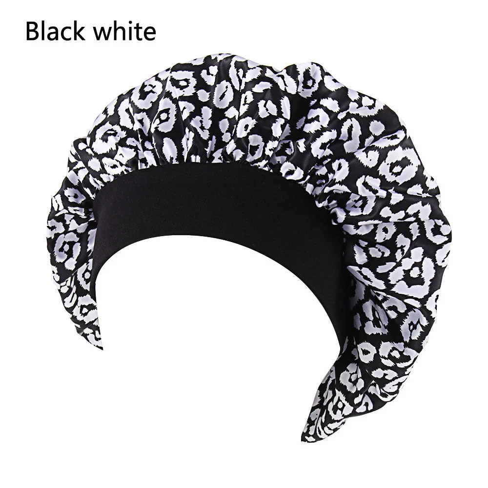 Printing Satin Bonnet For Women Elastic Wide Band Night Sleep Satin Hat Chemo Caps Hair Loss Cover Fashion Head Wrap Hair Care