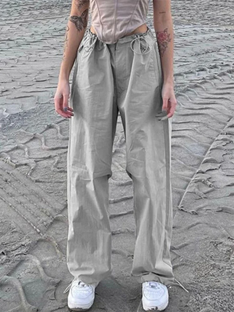 Jacqueline Summer Drawstring Zip Cargo Pants Women y2k clothes Loose Hip Hop Trousers Jogger Fashion Casual Retro Wide Leg Pants