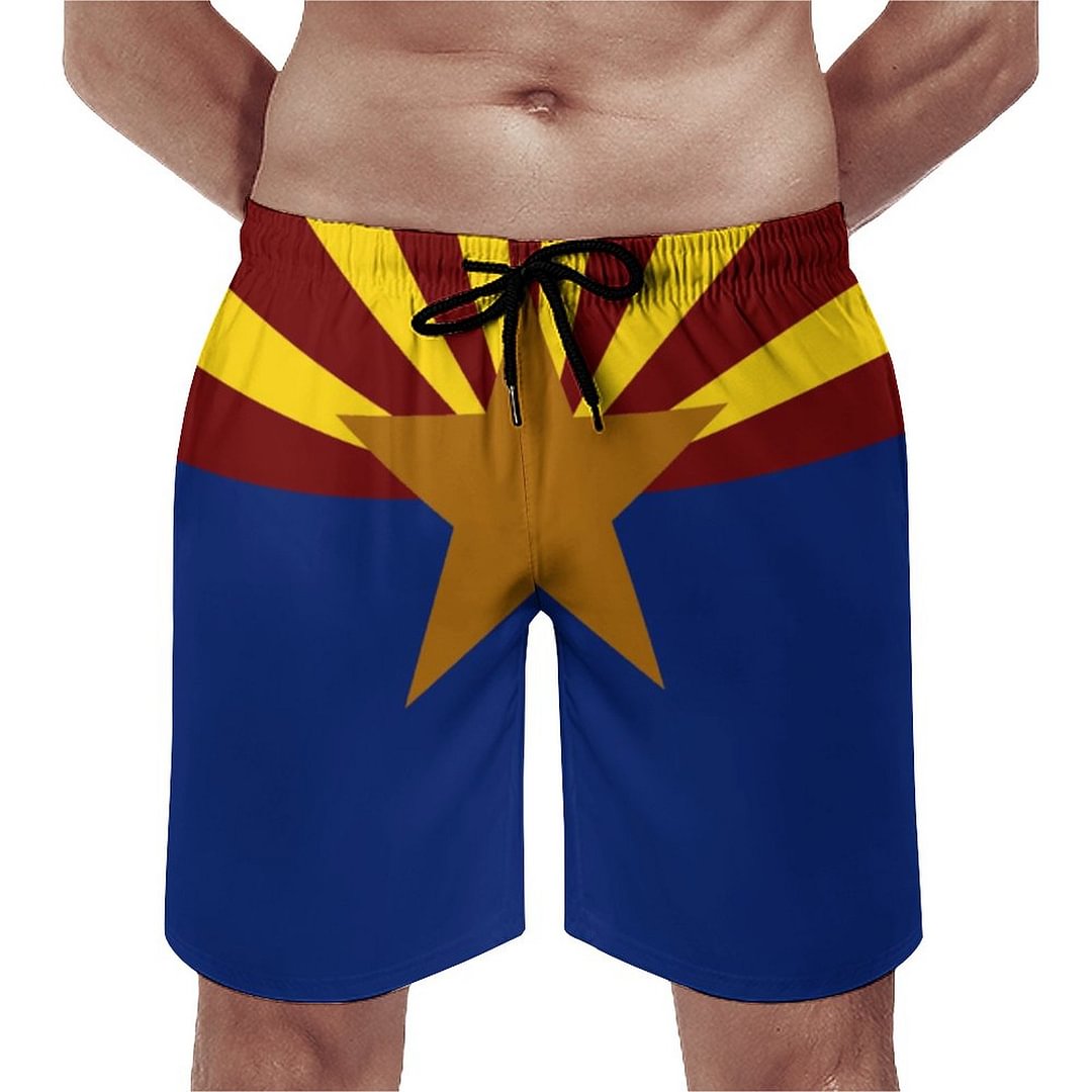 Arizona Flag Elegant Men's Swim Trunks Summer Board Shorts Quick Dry Beach Short with Pockets
