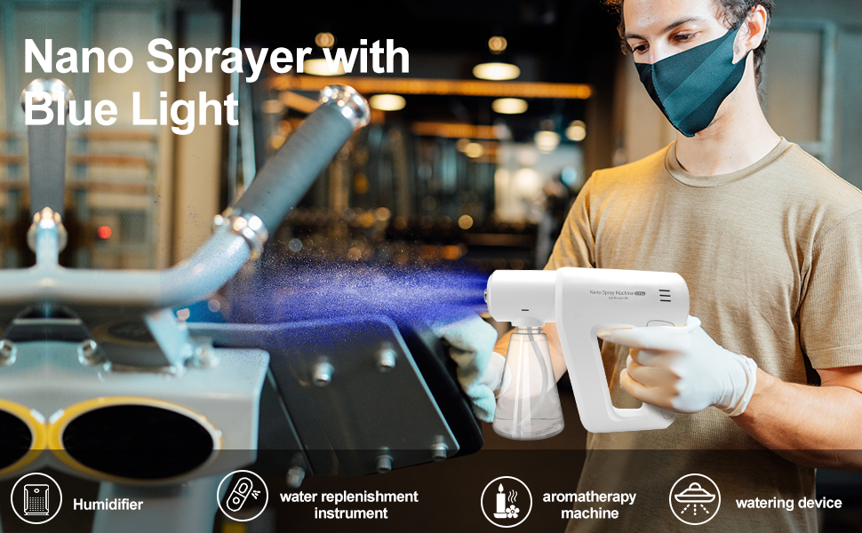 Atomizer Sprayer，Rechargeable ULV Nano Sprayer with Blue Light,Electrostatic ULV Atomizer Sprayer