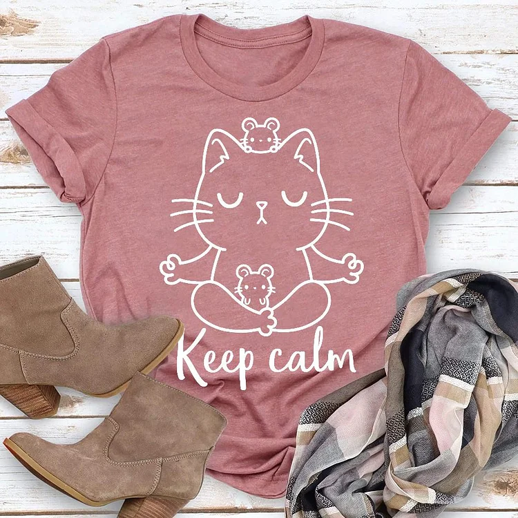 Keep calm cat T-shirt Tee -01849-Annaletters