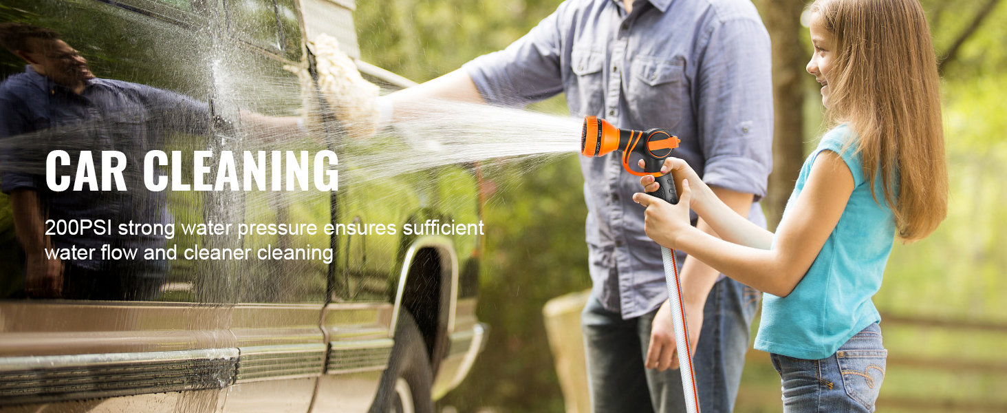 car cleaning with VEVOR retractable hose reel, 200psi water pressure ensures efficient cleaning.