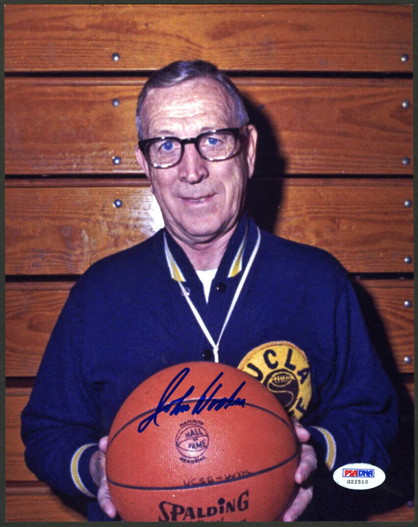 Coach John Wooden SIGNED 8x10 Photo Poster painting + UCLA BRUINS PSA/DNA AUTOGRAPHED Pyramid